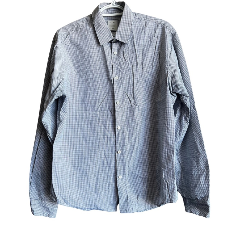 🌟3xHP Sandro Paris Classic Fit Dress Shirt | Navy Blue White Checkered |Size XL